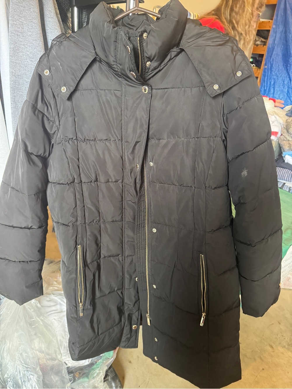 Tommy Hilfiger Black Long Puffer Coat with Zip Pockets